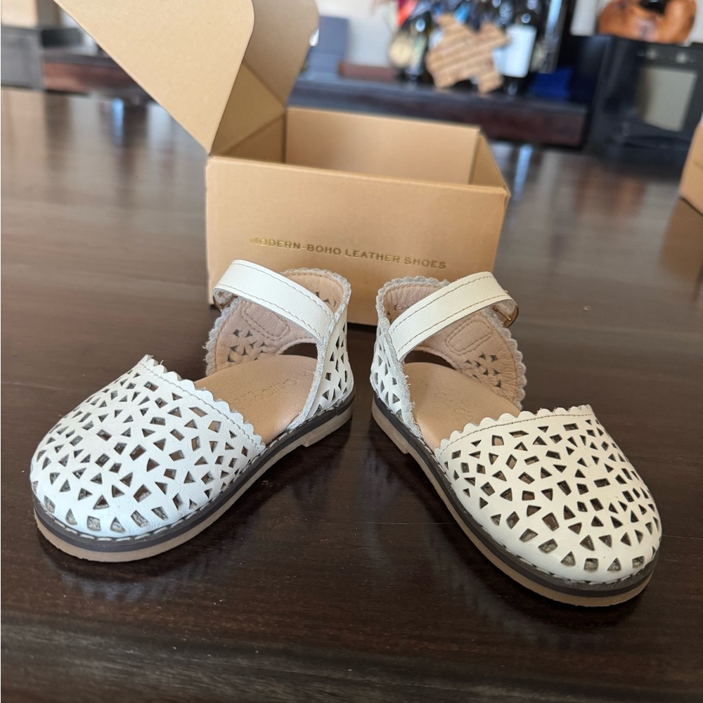 Consciously Baby Kids White Leather Sandals